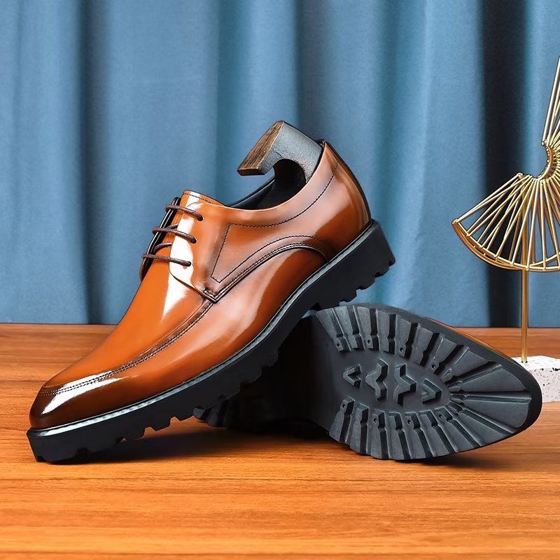 Sapatos Formais Masculinos Derbies Couro Refinado Com Cordões - Café