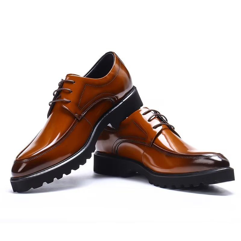 Sapatos Formais Masculinos Derbies Couro Refinado Com Cordões - Café