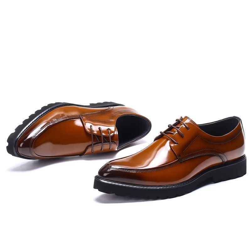 Sapatos Formais Masculinos Derbies Couro Refinado Com Cordões - Café