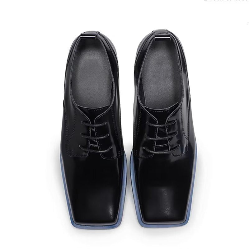 Sapatos Formais Masculinos Derby Couro Refinado Com Cadarços - Preto