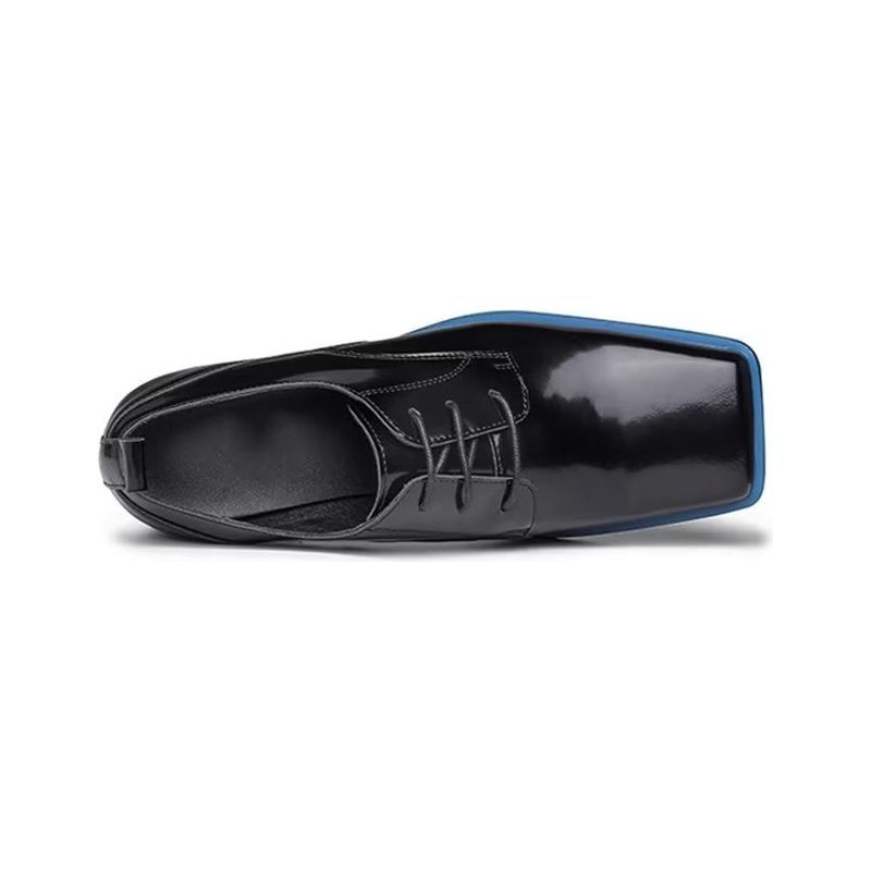 Sapatos Formais Masculinos Derby Couro Refinado Com Cadarços - Preto