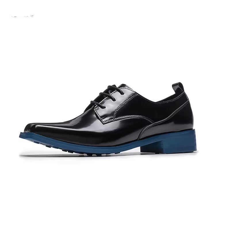 Sapatos Formais Masculinos Derby Couro Refinado Com Cadarços - Preto