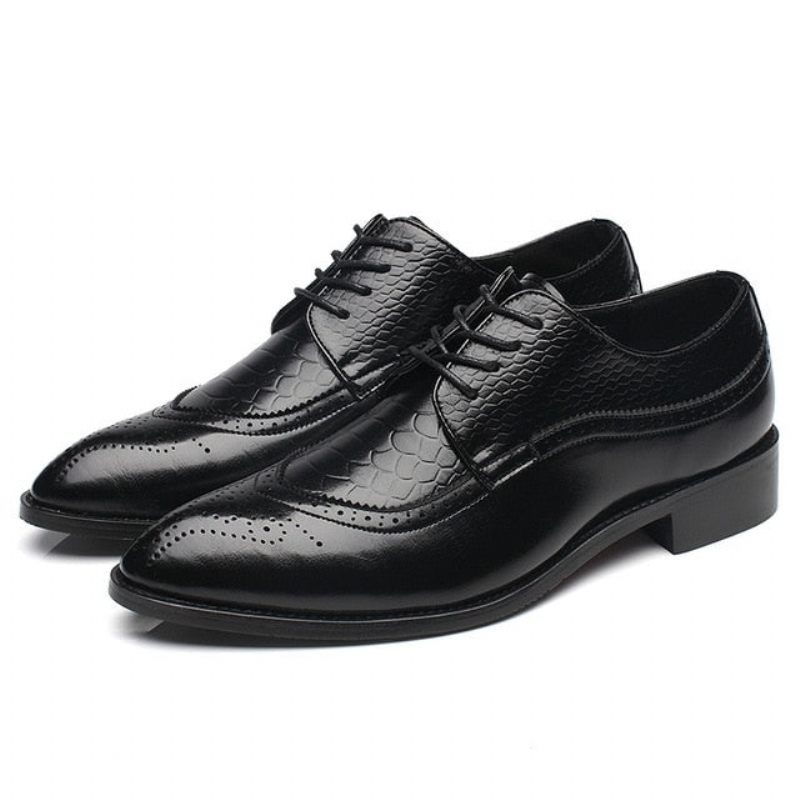 Sapatos Formais Masculinos Derby Exóticos Com Cadarços - Preto