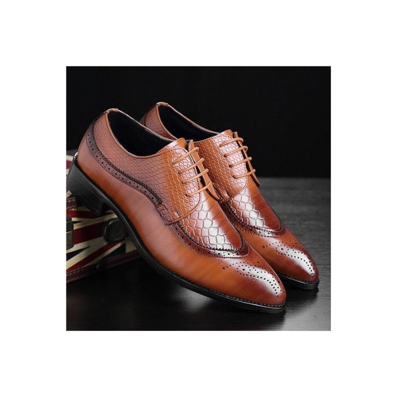 Sapatos Formais Masculinos Derby Exóticos Com Cadarços - Café