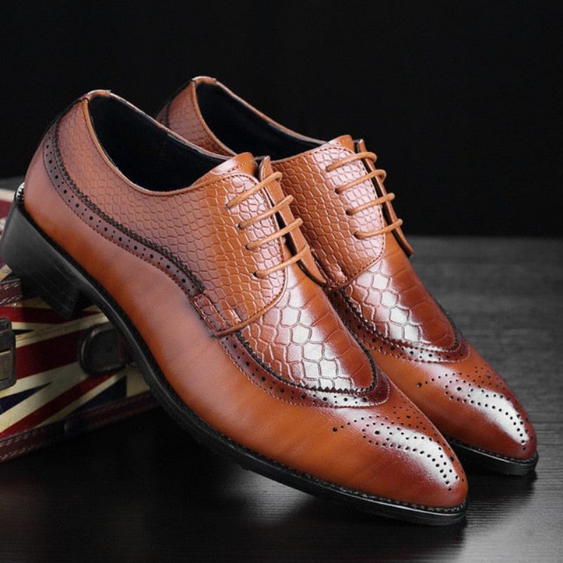 Sapatos Formais Masculinos Derby Exóticos Com Cadarços - Café