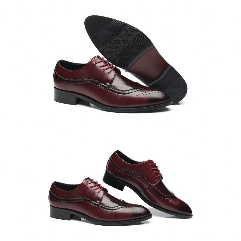 Sapatos Formais Masculinos Derby Exóticos Com Cadarços - Vermelho