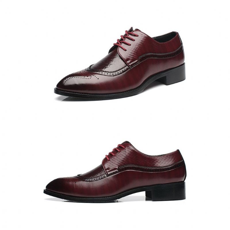 Sapatos Formais Masculinos Derby Exóticos Com Cadarços - Vermelho