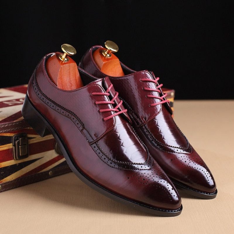 Sapatos Formais Masculinos Derby Exóticos Com Cadarços - Vermelho