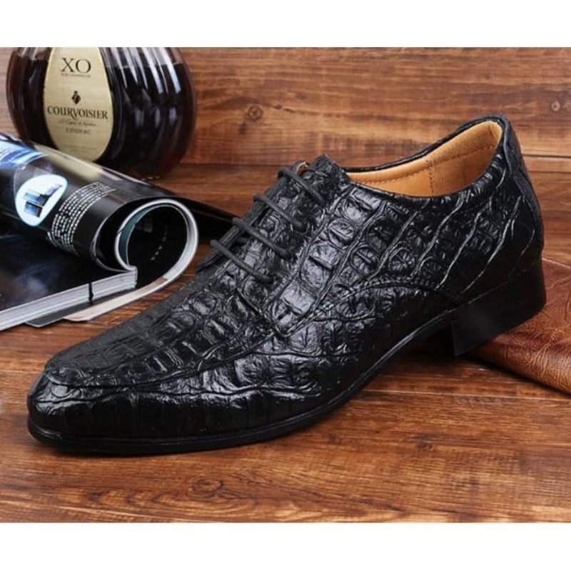 Sapatos Formais Masculinos Derby Exóticos Com Cadarços - Preto