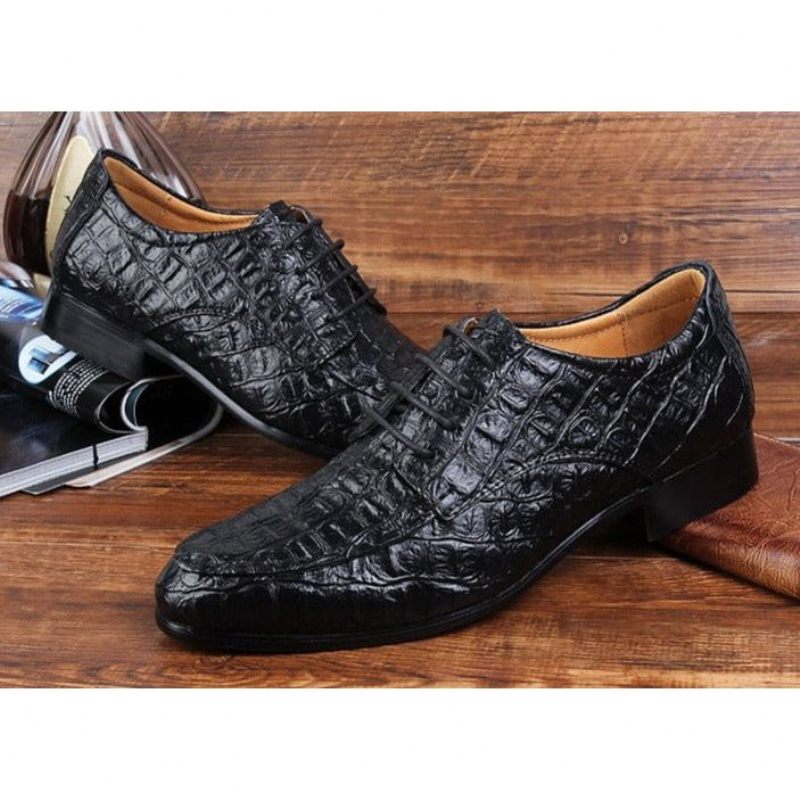 Sapatos Formais Masculinos Derby Exóticos Com Cadarços - Preto