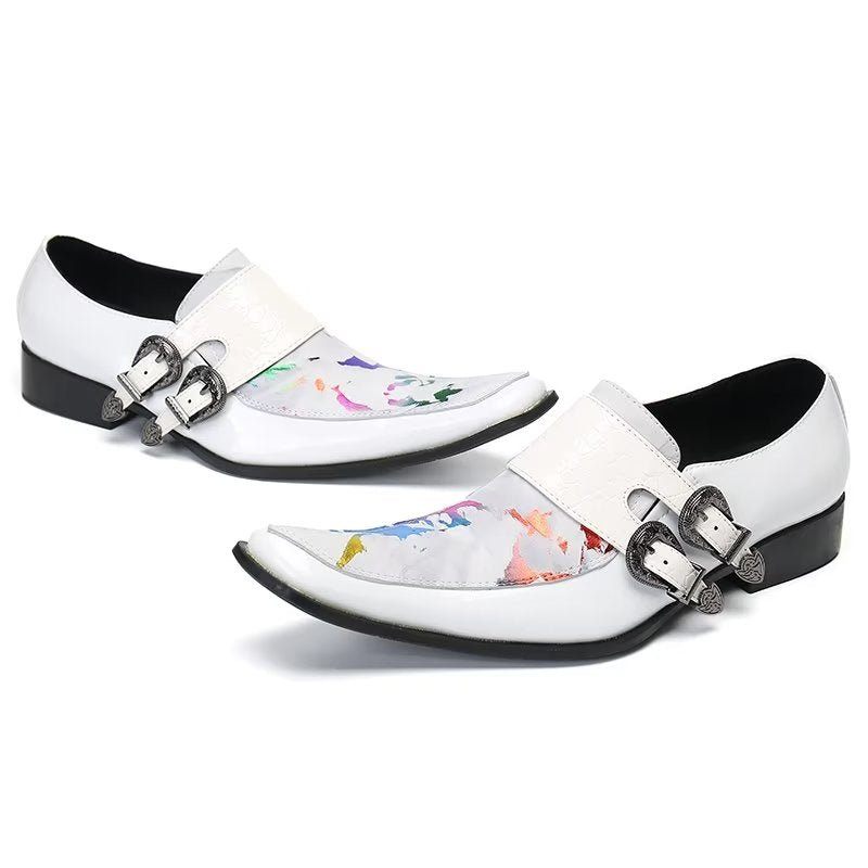 Sapatos Formais Masculinos Elegância Exótica Monkstraps Couro Genuíno - Multicolorido