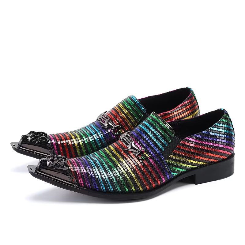 Sapatos Formais Masculinos Elegância Exótica Sociais Couro Genuíno - Multicolorido