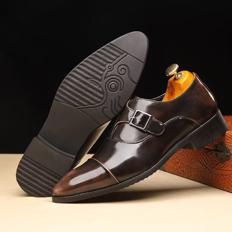 Sapatos Formais Masculinos Elegância Refinada Bico Fino Monkstrap Sociais - Café