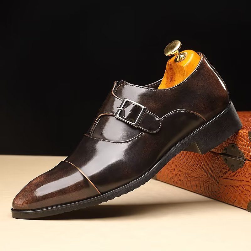 Sapatos Formais Masculinos Elegância Refinada Bico Fino Monkstrap Sociais - Café