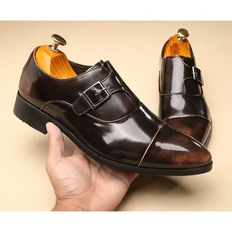 Sapatos Formais Masculinos Elegância Refinada Bico Fino Monkstrap Sociais - Café