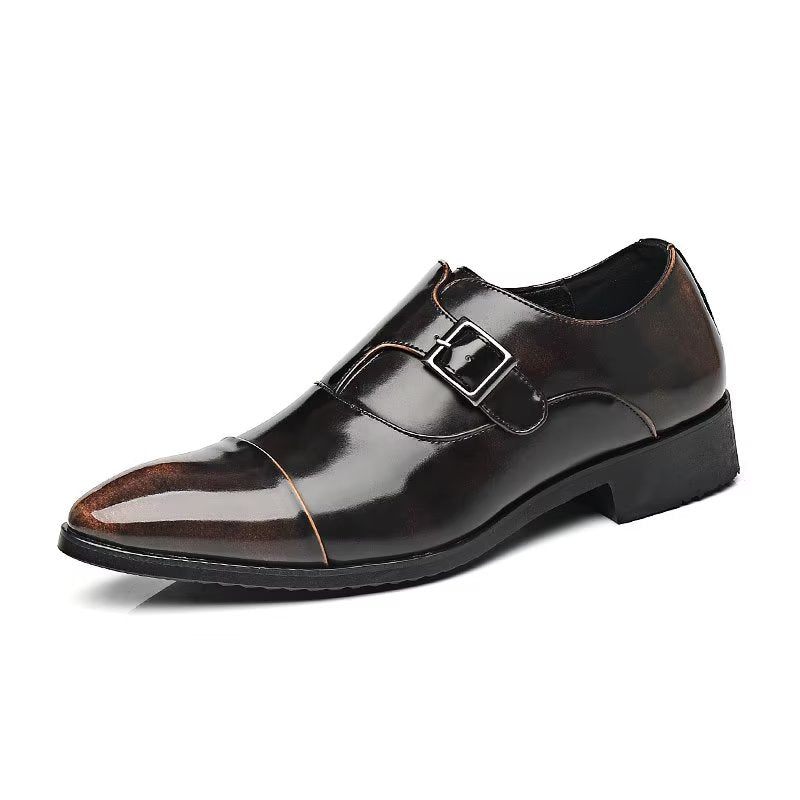 Sapatos Formais Masculinos Elegância Refinada Bico Fino Monkstrap Sociais - Café