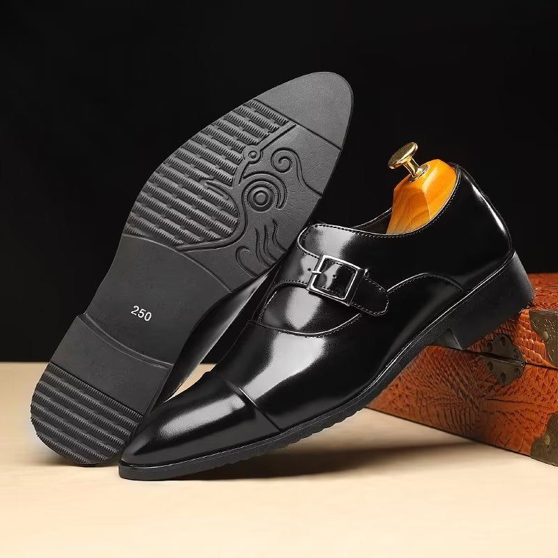 Sapatos Formais Masculinos Elegância Refinada Bico Fino Monkstrap Sociais - Preto