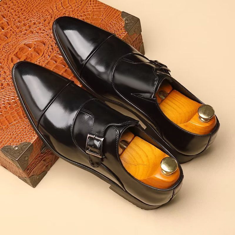 Sapatos Formais Masculinos Elegância Refinada Bico Fino Monkstrap Sociais - Preto