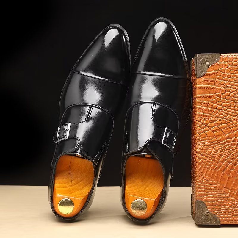 Sapatos Formais Masculinos Elegância Refinada Bico Fino Monkstrap Sociais - Preto