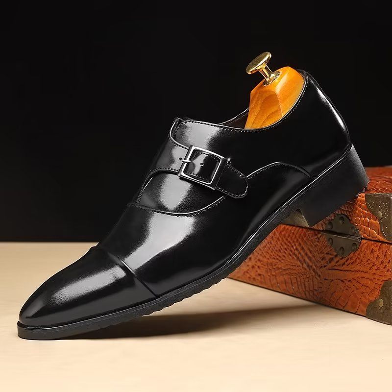 Sapatos Formais Masculinos Elegância Refinada Bico Fino Monkstrap Sociais - Preto