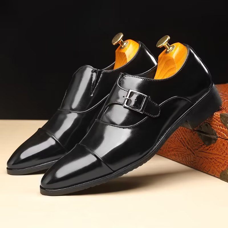 Sapatos Formais Masculinos Elegância Refinada Bico Fino Monkstrap Sociais - Preto