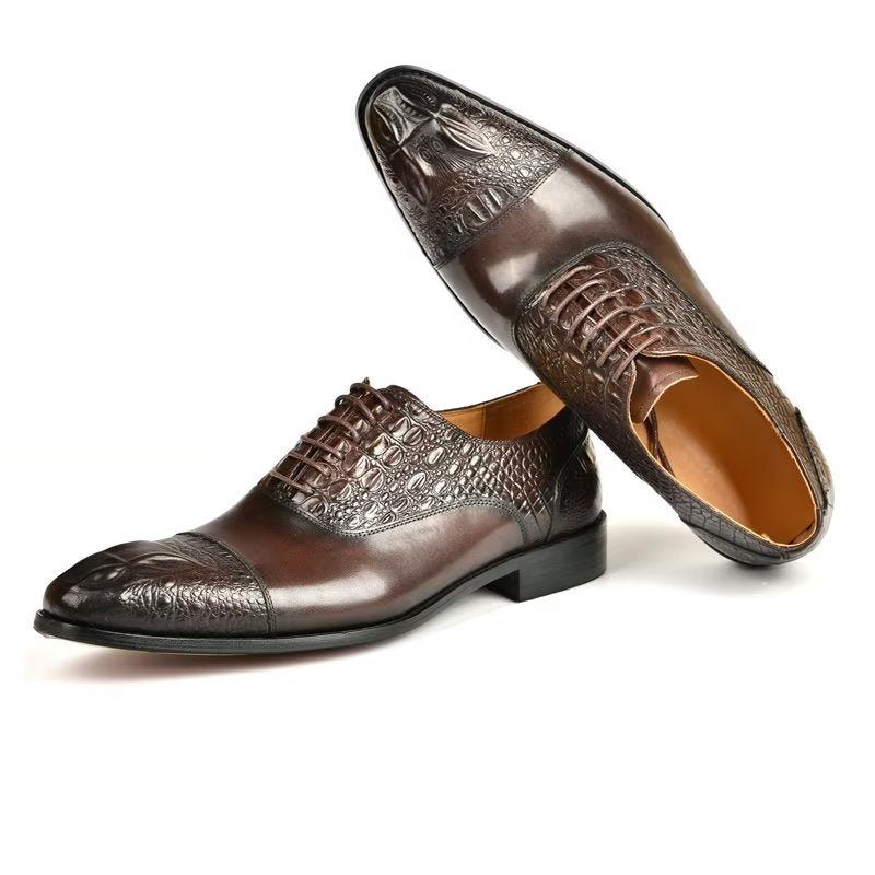 Sapatos Formais Masculinos Elegância Textura Crocodilo Oxford - Café