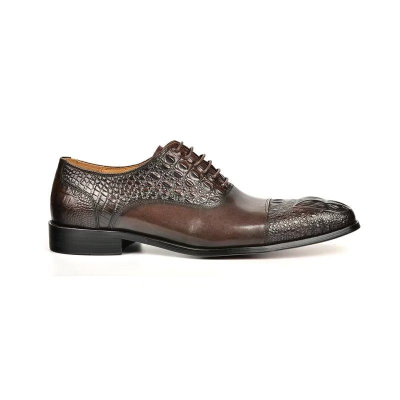 Sapatos Formais Masculinos Elegância Textura Crocodilo Oxford - Café