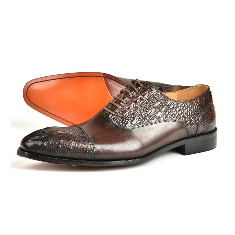 Sapatos Formais Masculinos Elegância Textura Crocodilo Oxford - Café