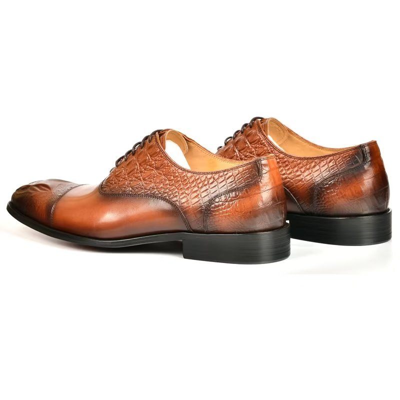 Sapatos Formais Masculinos Elegância Textura Crocodilo Oxford - Marrom