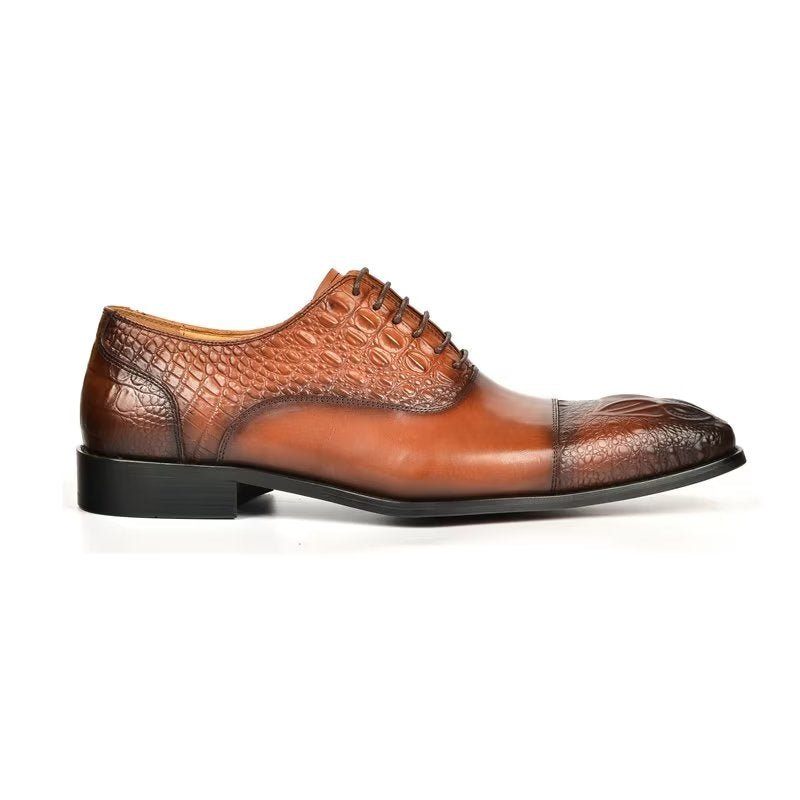 Sapatos Formais Masculinos Elegância Textura Crocodilo Oxford - Marrom