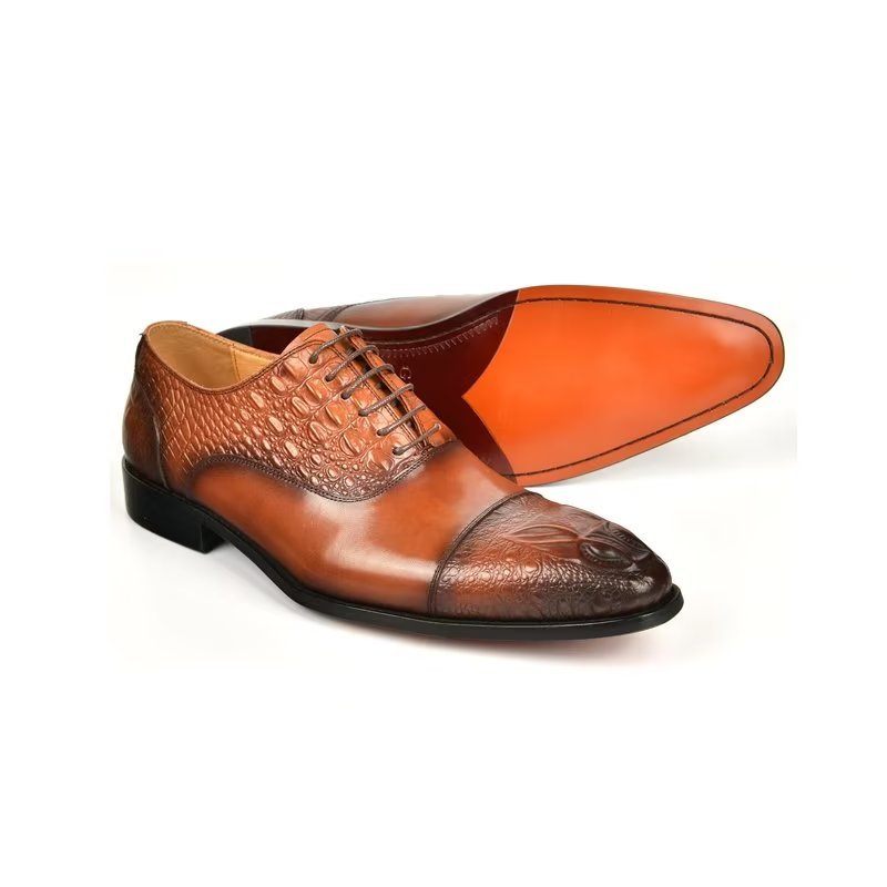 Sapatos Formais Masculinos Elegância Textura Crocodilo Oxford - Marrom