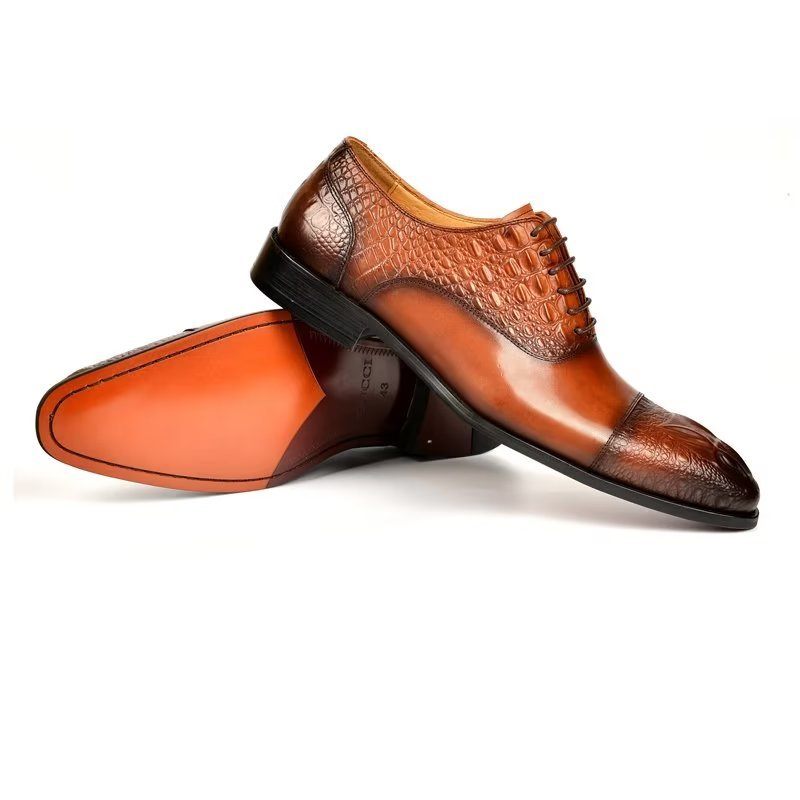 Sapatos Formais Masculinos Elegância Textura Crocodilo Oxford - Marrom