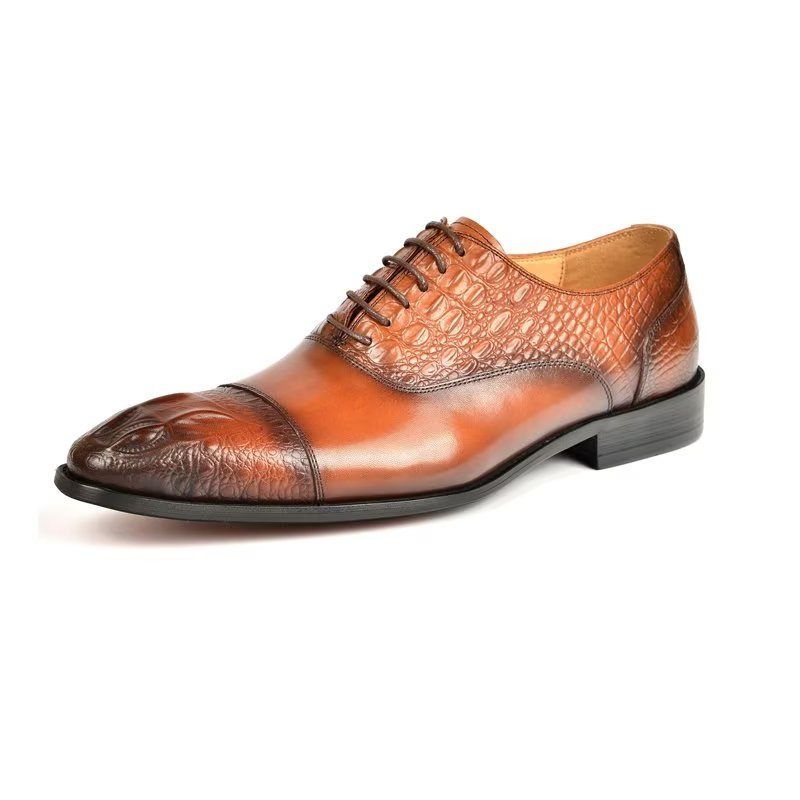 Sapatos Formais Masculinos Elegância Textura Crocodilo Oxford - Marrom