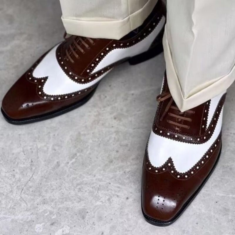 Sapatos Formais Masculinos Elegantes Britânicos Oxford Esculpindo Casamento Em Bloco - Marrom