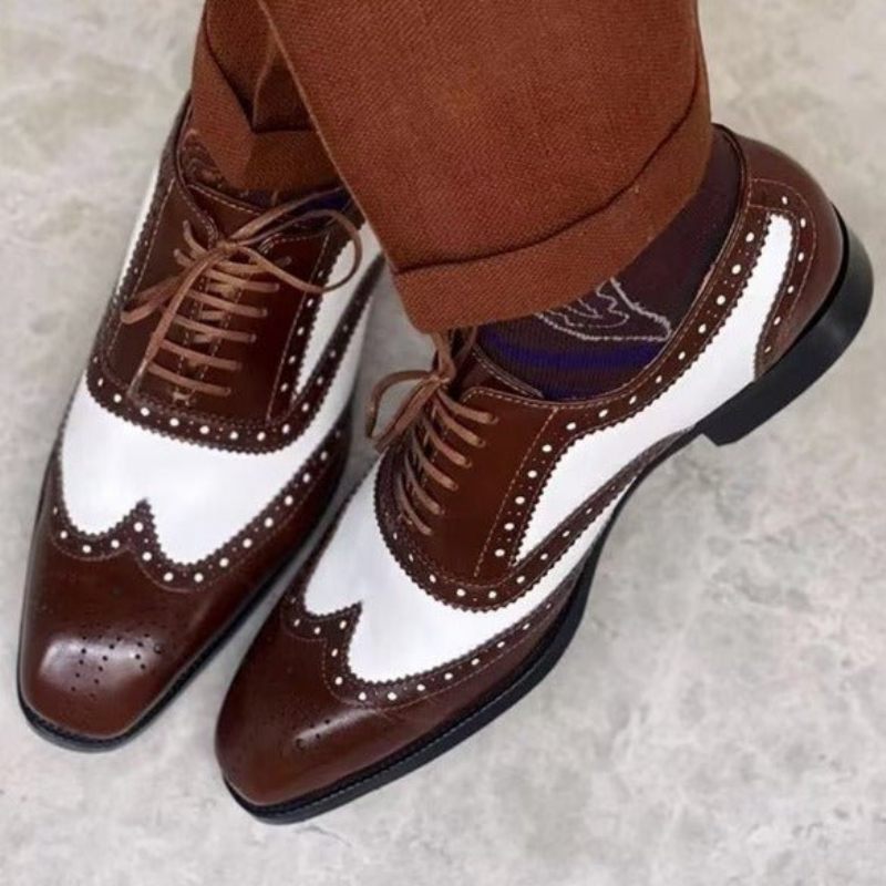 Sapatos Formais Masculinos Elegantes Britânicos Oxford Esculpindo Casamento Em Bloco - Marrom