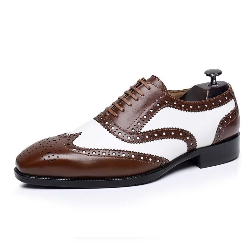 Sapatos Formais Masculinos Elegantes Britânicos Oxford Esculpindo Casamento Em Bloco - Marrom