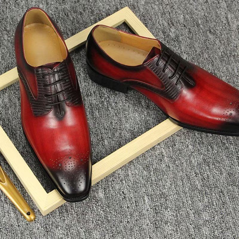 Sapatos Formais Masculinos Elegantes Brogues Casamento - Vermelho