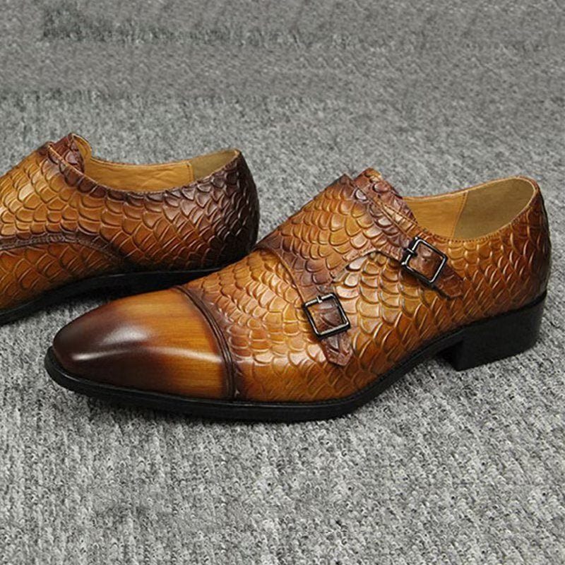 Sapatos Formais Masculinos Elegantes Casamento Brogue Couro Personalizados - Marrom