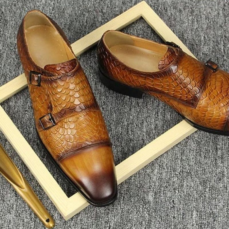 Sapatos Formais Masculinos Elegantes Casamento Brogue Couro Personalizados - Marrom