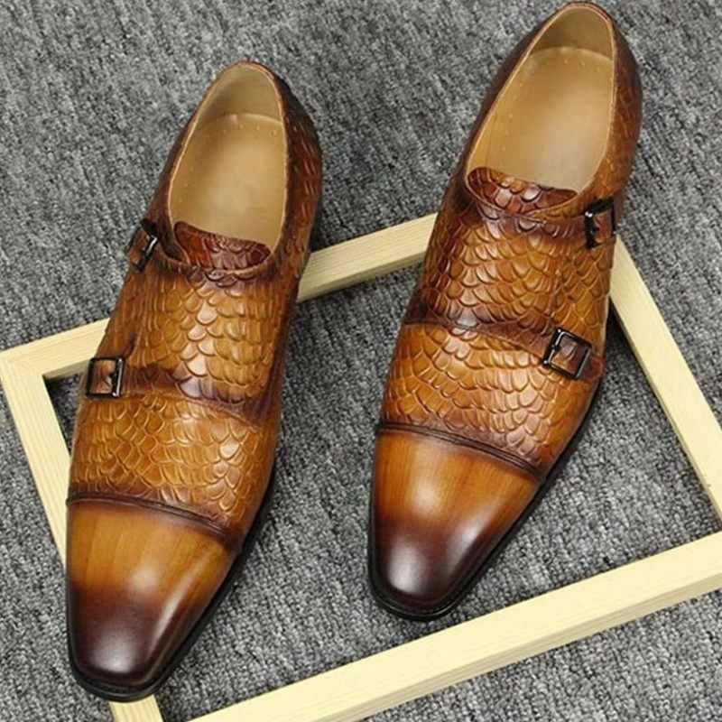 Sapatos Formais Masculinos Elegantes Casamento Brogue Couro Personalizados - Marrom