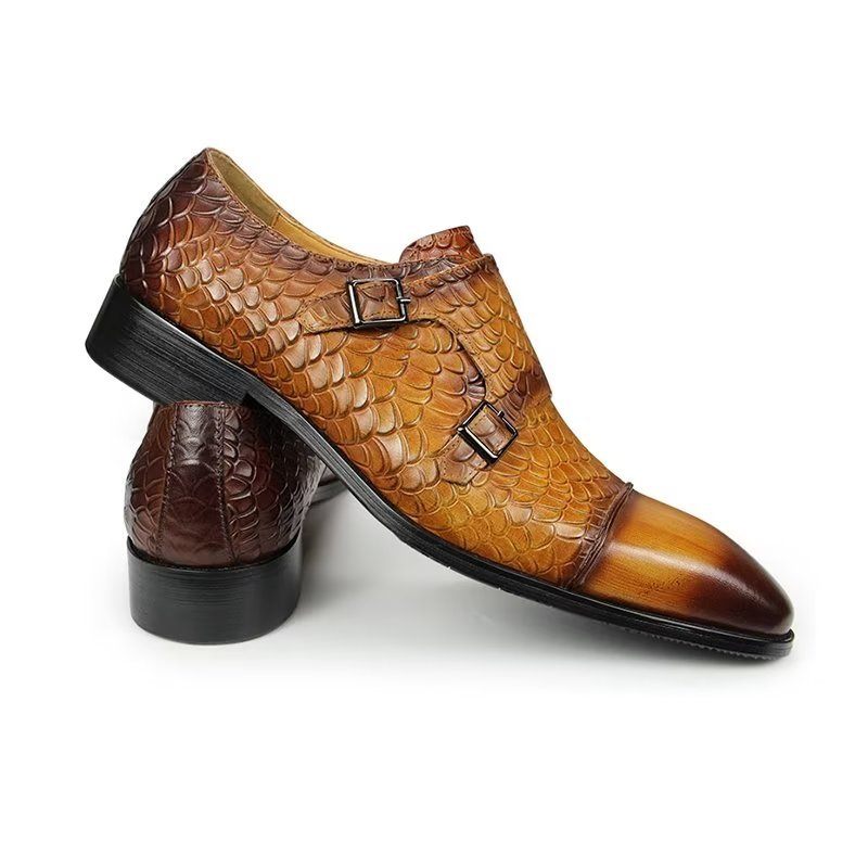 Sapatos Formais Masculinos Elegantes Casamento Brogue Couro Personalizados - Marrom