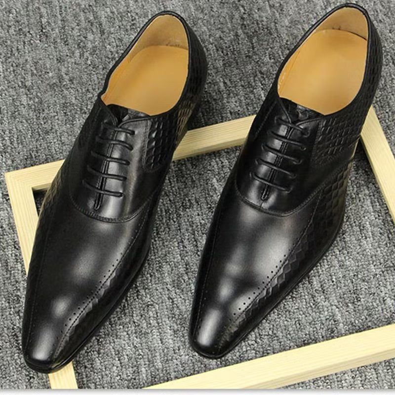 Sapatos Formais Masculinos Elegantes Casamento Couro Brogue - Preto