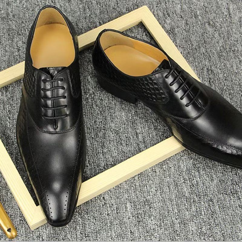 Sapatos Formais Masculinos Elegantes Casamento Couro Brogue - Preto