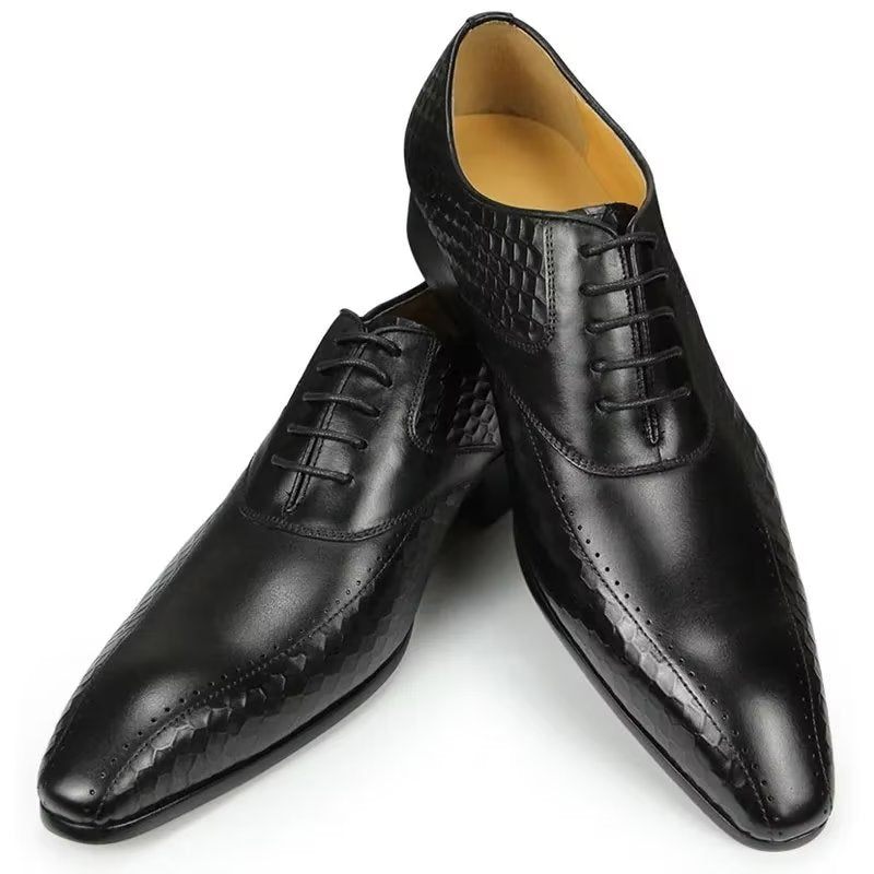 Sapatos Formais Masculinos Elegantes Casamento Couro Brogue - Preto