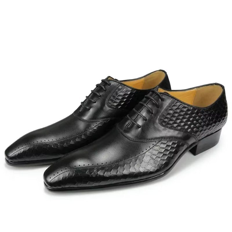 Sapatos Formais Masculinos Elegantes Casamento Couro Brogue - Preto