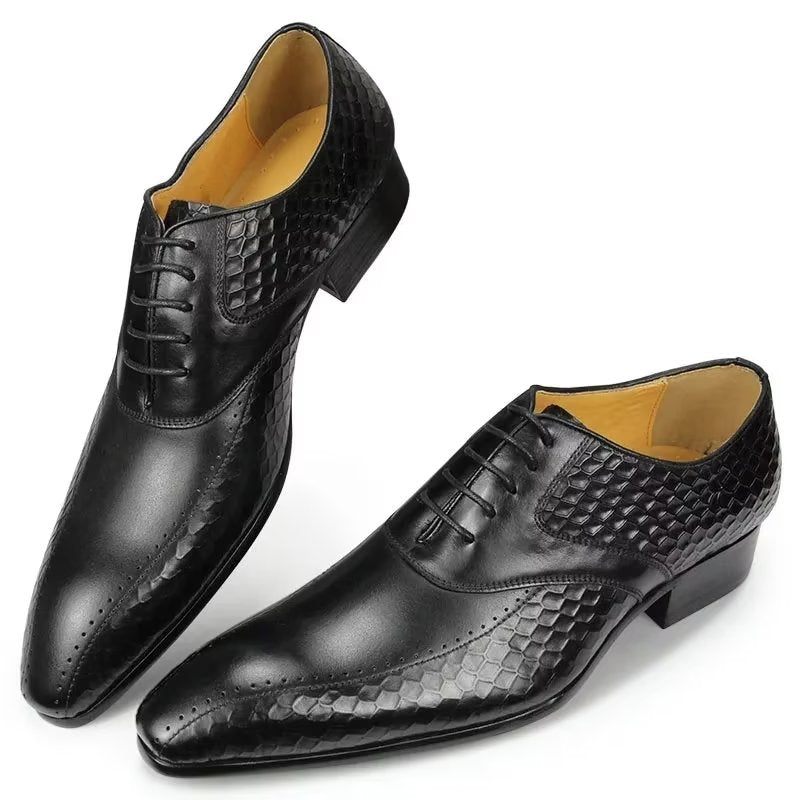 Sapatos Formais Masculinos Elegantes Casamento Couro Brogue - Preto