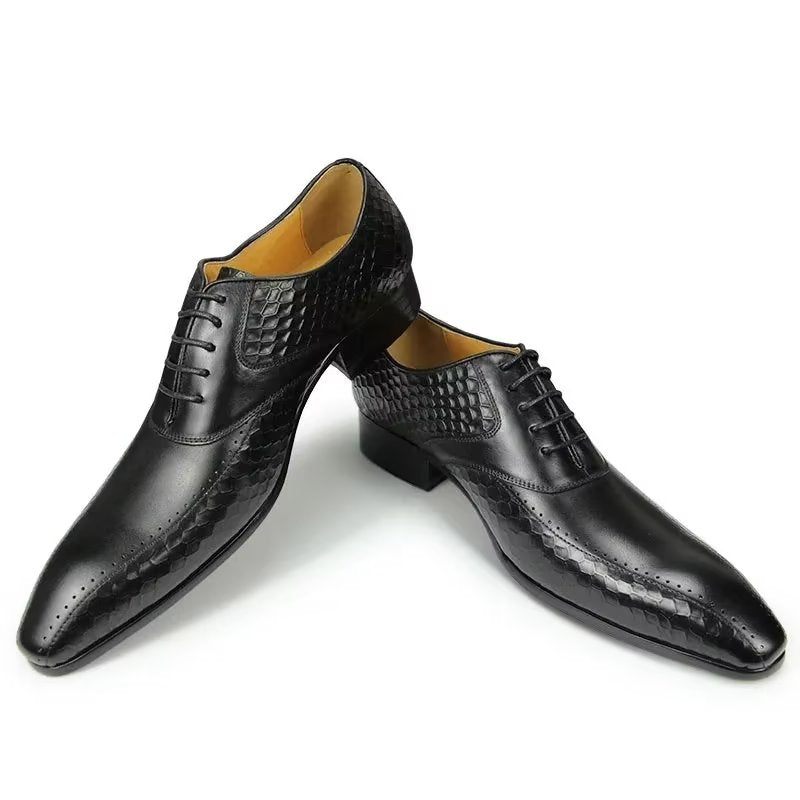 Sapatos Formais Masculinos Elegantes Casamento Couro Brogue - Preto