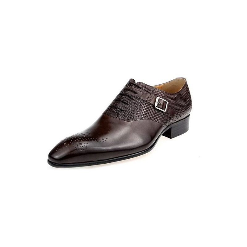 Sapatos Formais Masculinos Elegantes Casamento Couro Brogue Com Cadarço - Café