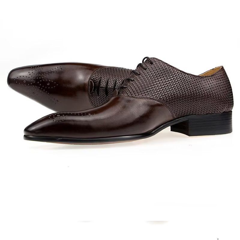 Sapatos Formais Masculinos Elegantes Casamento Couro Brogue Com Cadarço - Café