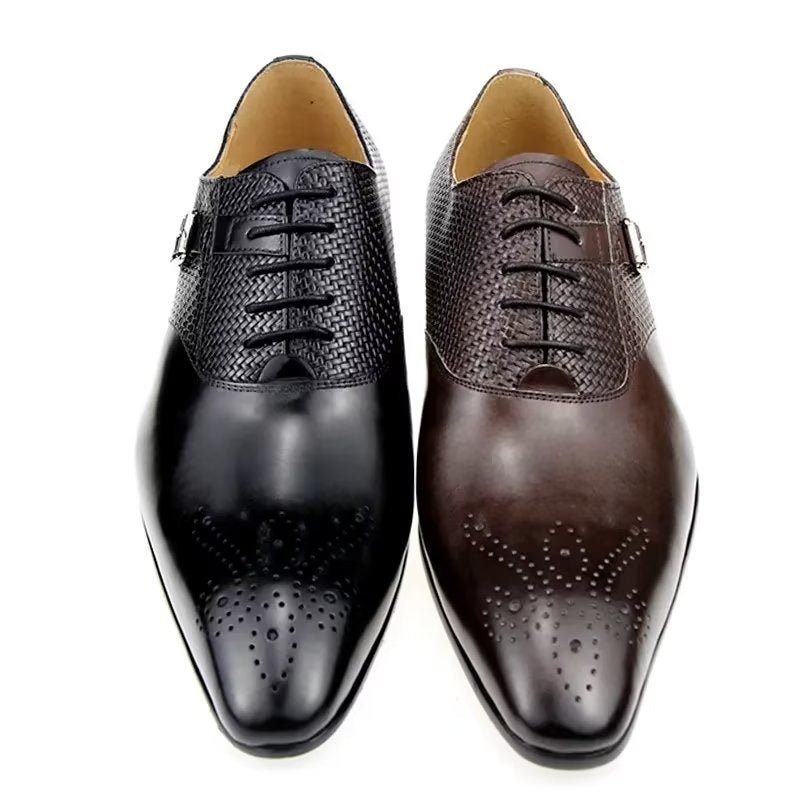 Sapatos Formais Masculinos Elegantes Casamento Couro Brogue Com Cadarço - Café